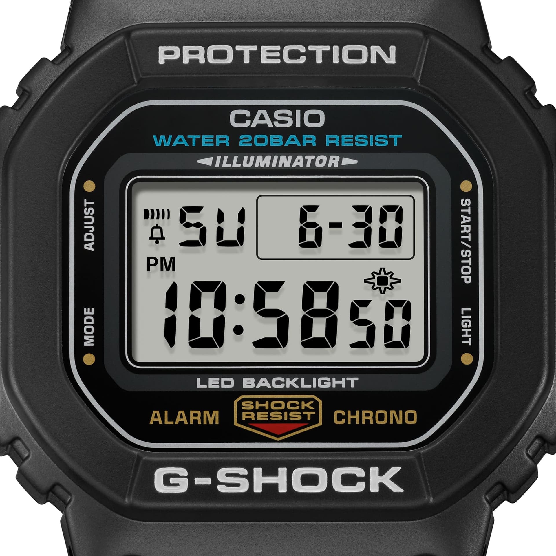 The DW-5600 at an angle, showing the case side